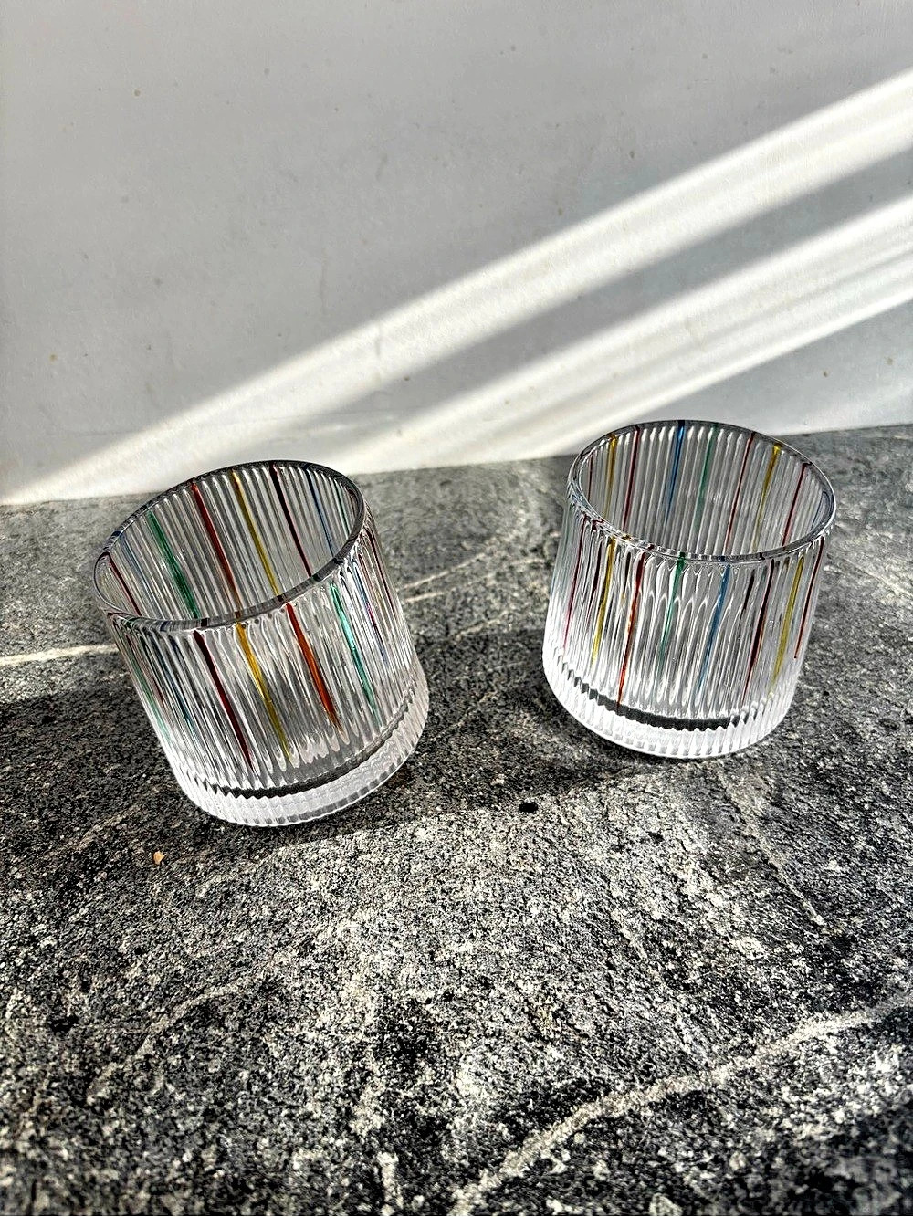 Striped spinning Multicolor Drinking Glasses Set of 2